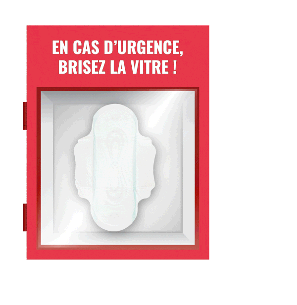 Animation d'un marteau brise-glace brisant une vitre derrière laquelle se trouve une serviette jetable
